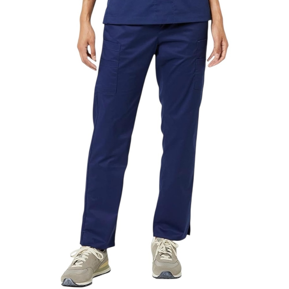 Women’s Scrub Pant Quick-Dry Cargo Pocket Pull-on Waist Stretch Navy Dark Blue - Picture 4 of 5